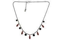 COLLANA GOCCE DI CORALLO SARDO ROSSO, OSSIDIANA DI PALMAROLA E ARGENTO RODIATO