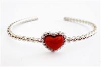 BRACCIALE APERTO CIMA DI MARINAIO ARGENTO CON CUORE DI CORALLO ROSSO