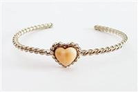 BRACCIALE APERTO CIMA DI MARINAIO ARGENTO CON CUORE DI CORALLO ROSA