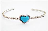 BRACCIALE APERTO CIMA DI MARINAIO ARGENTO CON CUORE DI TURCHESE NATURALE