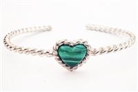 BRACCIALE APERTO CIMA DI MARINAIO ARGENTO CON CUORE DI MALACHITE